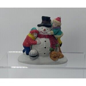 Vintage LEMAX 1994 Porcelain Snowman Kids Dog